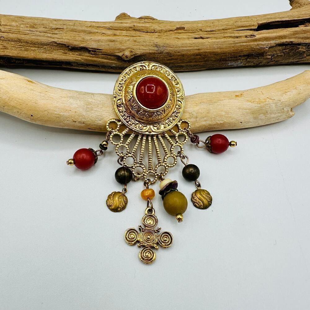 Vintage Gold Beaded Brooch